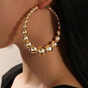 Chunky Gold Beaded Hoop Earrings